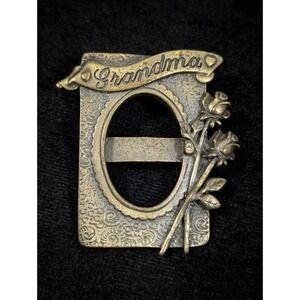 Vintage JJ Jonette Bronze Tone Grandma Rose Picture Frame Brooch Pin